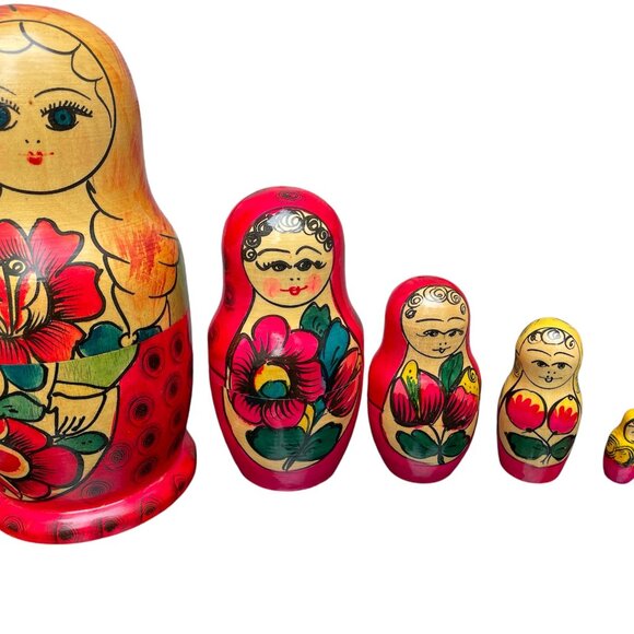 Russian Matryoshka Nesting Doll 5 Pieces Total Large Stacking 8" - Picture 1 of 9